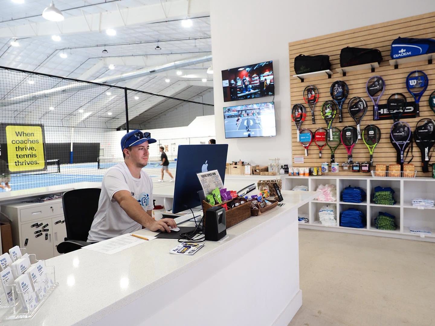 The pro shop and welcome desk at RacFit in Buda, Texas