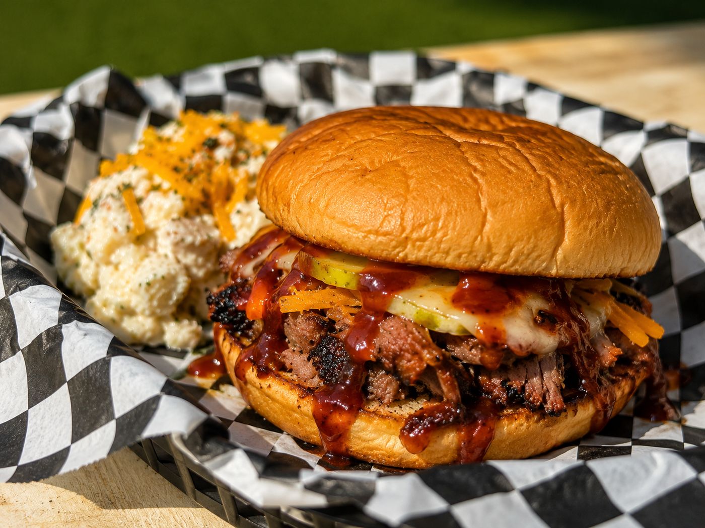 Brisket sandwich with potato salad from Yachties at RacFit in Buda, Texas