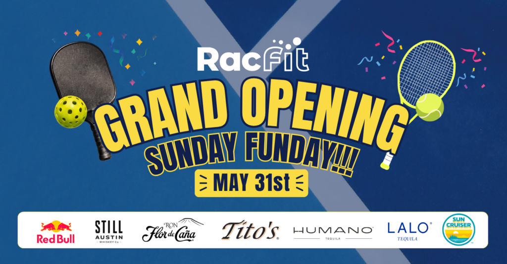 Grand Opening Sunday Funday racquet sports event graphic