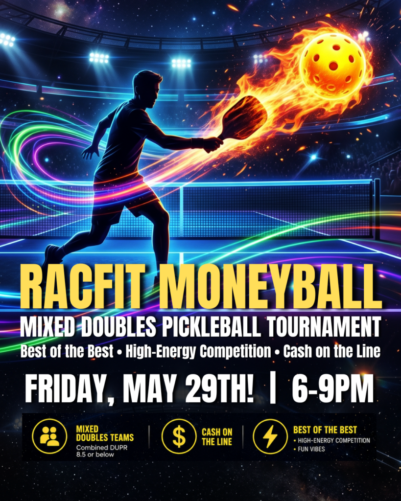 Neon pickleball player hitting flaming ball in stadium